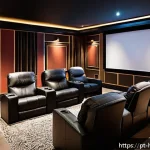 Home 21 방음 처리 홈시어터룸 - A modern home theater room showcasing advanced acoustic insulation materials: thick rock wool insula...